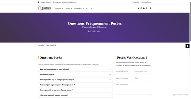 Security scan screenshot of http://victoireinformatique.com/faq-1.php