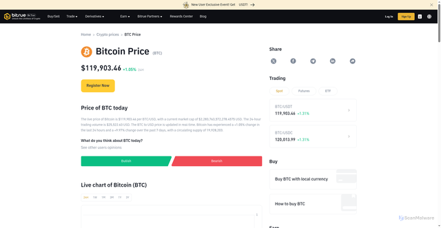 Security scan screenshot of https://www.bitrue.com/price/BTC