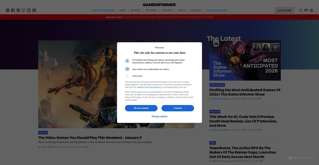 Security scan screenshot of https://www.gameinformer.com