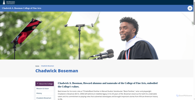 Security scan screenshot of https://finearts.howard.edu/about-college/chadwick-boseman