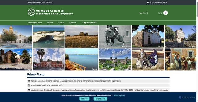 Security scan screenshot of https://www.unionemontiferrualtocampidano.it/