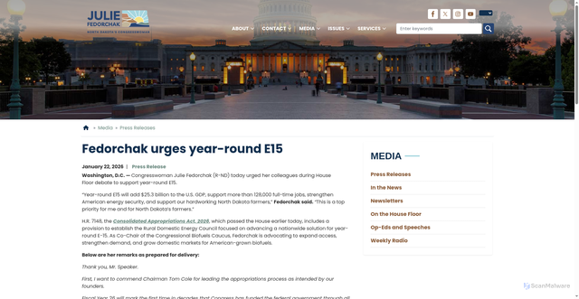Security scan screenshot of https://fedorchak.house.gov/media/press-releases/fedorchak-urges-year-round-e15
