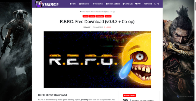 Security scan screenshot of https://steamrip.com/r-e-p-o-free-download/