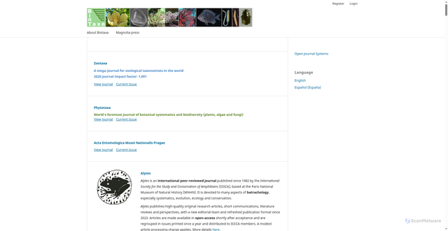 Security scan screenshot of https://www.biotaxa.org