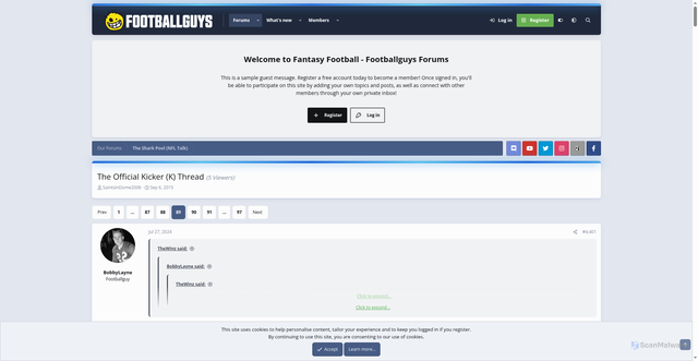 Security scan screenshot of https://forums.footballguys.com/threads/the-official-kicker-k-thread.732041/page-89