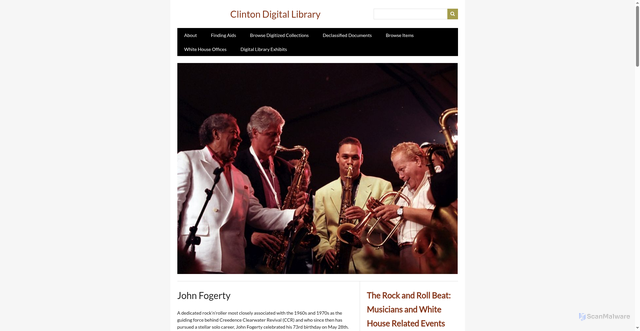 Security scan screenshot of https://clinton.presidentiallibraries.us/exhibits/show/rock/fogerty