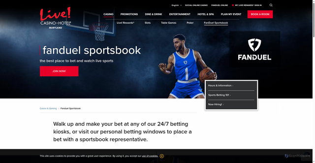 Security scan screenshot of https://maryland.livecasinohotel.com/Casino-and-Gaming/Fanduel-Sportsbook