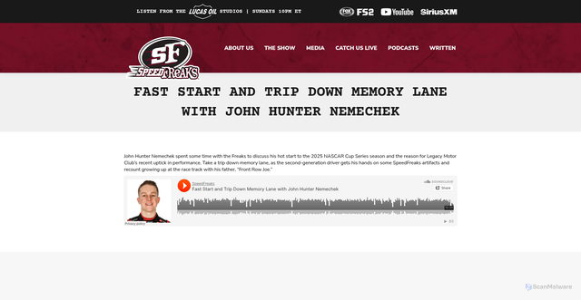 Security scan screenshot of https://www.speedfreaks.tv/fast-start-and-trip-down-memory-lane-with-john-hunter-nemechek/