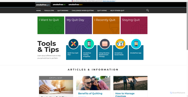 Security scan screenshot of https://smokefree.gov/