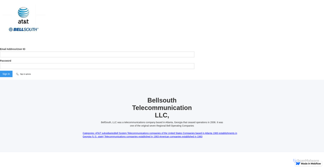 Security scan screenshot of https://bellsouth-att-sign-in-fdbdf1.webflow.io/