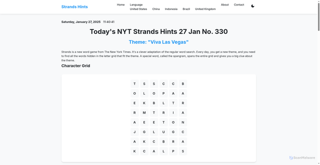 Security scan screenshot of https://strands-hints.com/