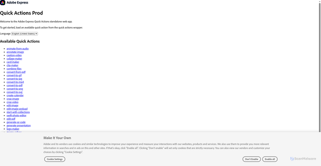 Security scan screenshot of https://quick-actions.express.adobe.com