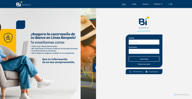 Security scan screenshot of https://bpenlinea.banpais.hn