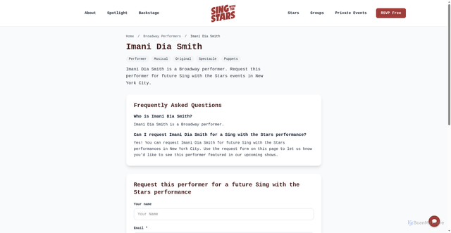 Security scan screenshot of https://singwiththestars.com/broadway/people/imani-dia-smith