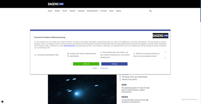 Security scan screenshot of https://www.dagens.com/news/6-things-you-should-know-about-interstellar-comet-3i-atlas