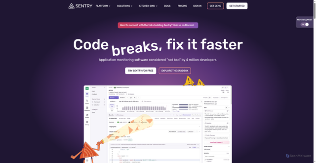 Security scan screenshot of https://app.getsentry.com/