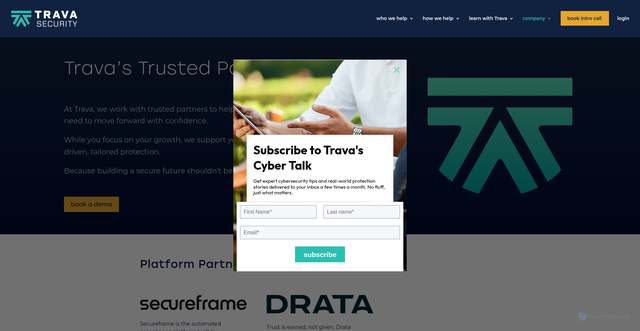 Security scan screenshot of https://travasecurity.com/partners/
