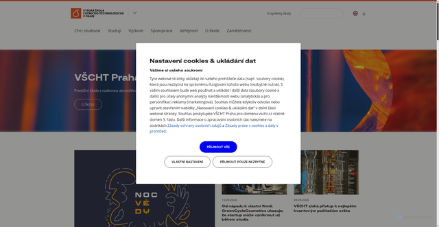 Security scan screenshot of https://vscht.cz