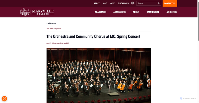Security scan screenshot of https://www.maryvillecollege.edu/event/the-orchestra-at-mc-and-mc-community-chorus-spring-concert-2/