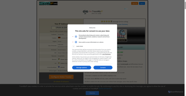 Security scan screenshot of https://tracemyip.org