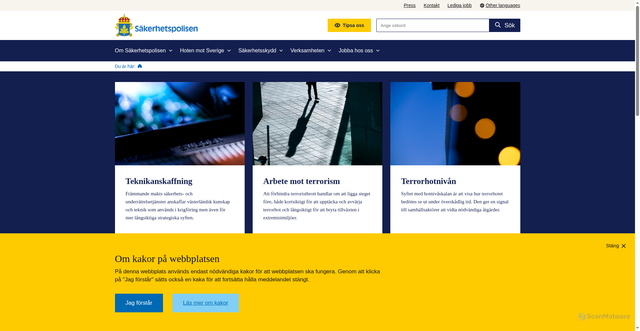 Security scan screenshot of https://www.sakerhetspolisen.se/