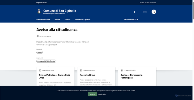 Security scan screenshot of https://www.comune.sancipirello.pa.it