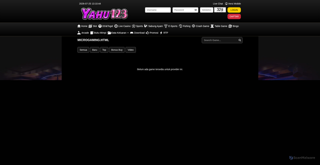 Security scan screenshot of https://yahu123.sbs/desktop/game/crashgame/microgaming.html