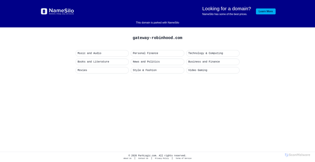 Security scan screenshot of gateway-robinhood.com