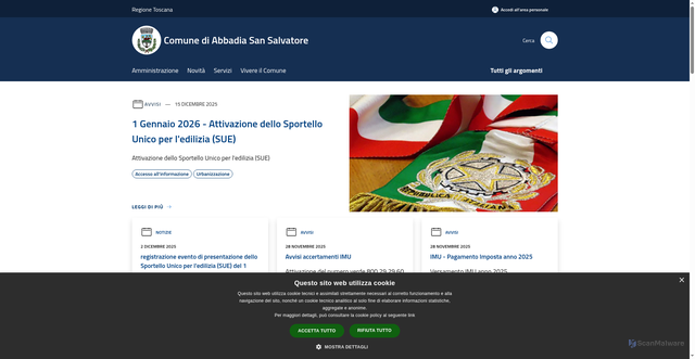 Security scan screenshot of https://www.comune.abbadia.siena.it/it