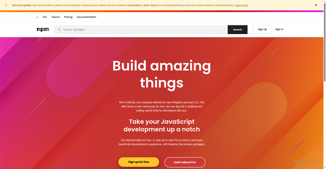 Security scan screenshot of https://www.npmjs.com/