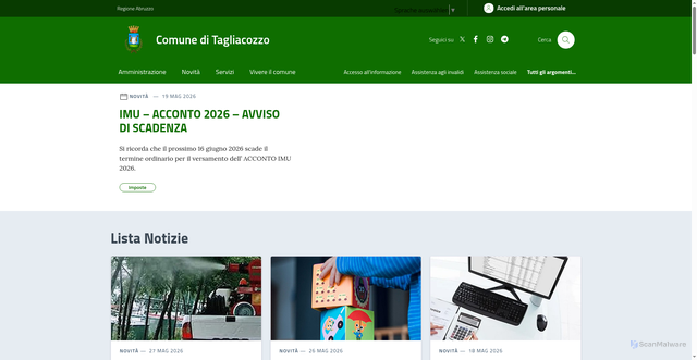 Security scan screenshot of https://www.comune.tagliacozzo.aq.it