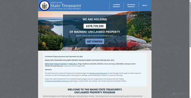 Security scan screenshot of https://www.maineunclaimedproperty.gov/