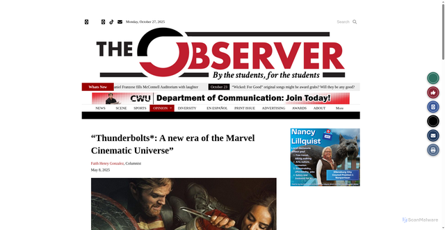 Security scan screenshot of https://cwuobserver.com/28141/opinion/thunderbolts-a-new-era-of-the-marvel-cinematic-universe/