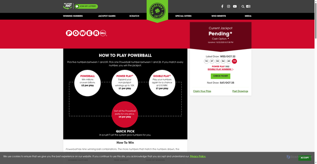 Security scan screenshot of https://www.walottery.com/jackpotgames/powerball.aspx