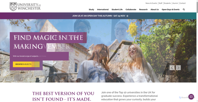 Security scan screenshot of https://www.winchester.ac.uk/