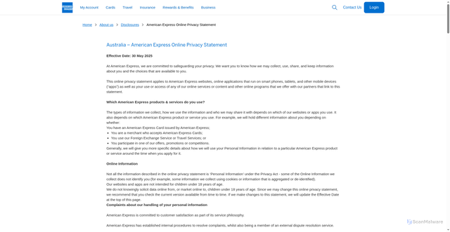 Security scan screenshot of https://go.amex/privacy-au?dotAmexDomain=go?comm_track_id=r_ALE260323DCPUPEMARH8KLUN_1_t