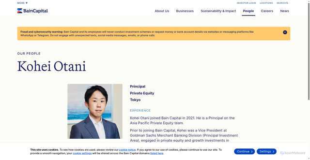 Security scan screenshot of https://www.baincapital.com/people/kohei-otani