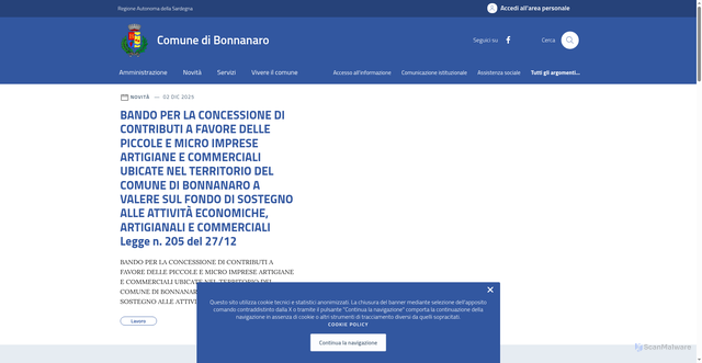Security scan screenshot of https://www.comune.bonnanaro.ss.it/