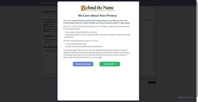 Security scan screenshot of https://www.behindthename.com/namesakes/71331