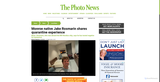Security scan screenshot of https://www.thephoto-news.com/news/local-news/monroe-native-jake-rosmarin-shares-quarantine-experience-FD5885896