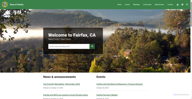 Security scan screenshot of https://townoffairfaxca.gov/