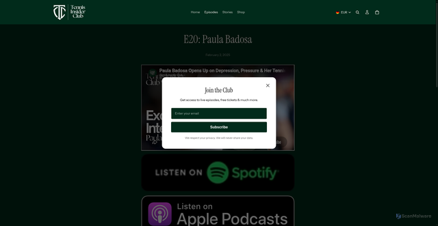 Security scan screenshot of https://tennisinsider.club/blogs/episodes/paula-badosa?srsltid=AU7gw4UgB7AbxhMAyv8E3lYQoz0p4GOH_O9NzTuQTToaDDNeoWAVLpEZ