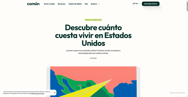 Security scan screenshot of https://www.comun.app/blog/costo-de-vida-en-estados-unidos