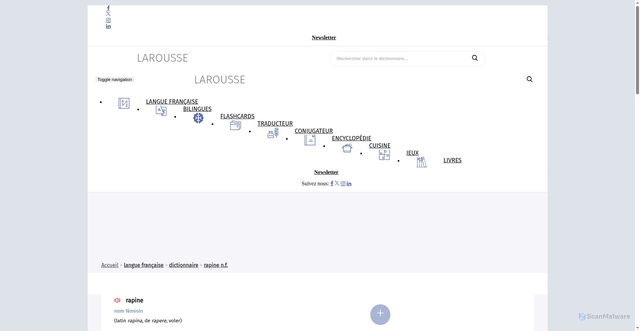 Security scan screenshot of https://www.larousse.fr/dictionnaires/francais/rapine/66500