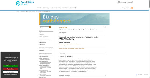Security scan screenshot of https://journals.openedition.org/etudescaribeennes/3665