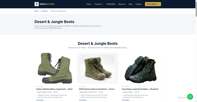 Security scan screenshot of https://vegatactical.pages.dev/products/tactical-footwear/desert-jungle-boots/