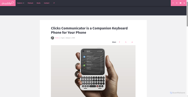 Security scan screenshot of https://www.droid-life.com/2026/01/02/clicks-communicator-is-a-companion-keyboard-phone-for-your-phone/