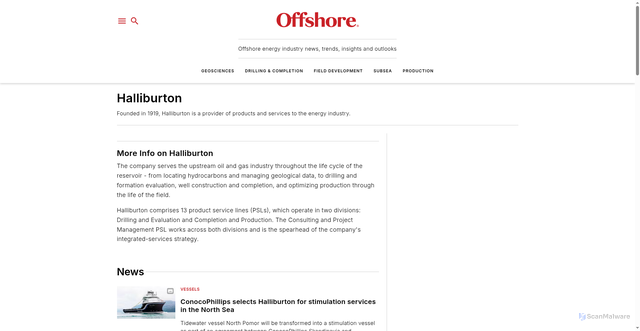 Security scan screenshot of https://www.offshore-mag.com/resources/company/16804865/halliburton