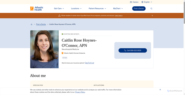 Security scan screenshot of https://www.atlantichealth.org/find-a-doctor/caitlin-hoynes-o'connor-1487368247