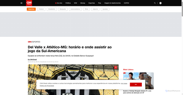 Security scan screenshot of https://www.cnnbrasil.com.br/esportes/futebol/futebol-internacional/sulamericana/del-valle-x-atletico-mg-horario-e-onde-assistir-ao-jogo-da-sul-americana/